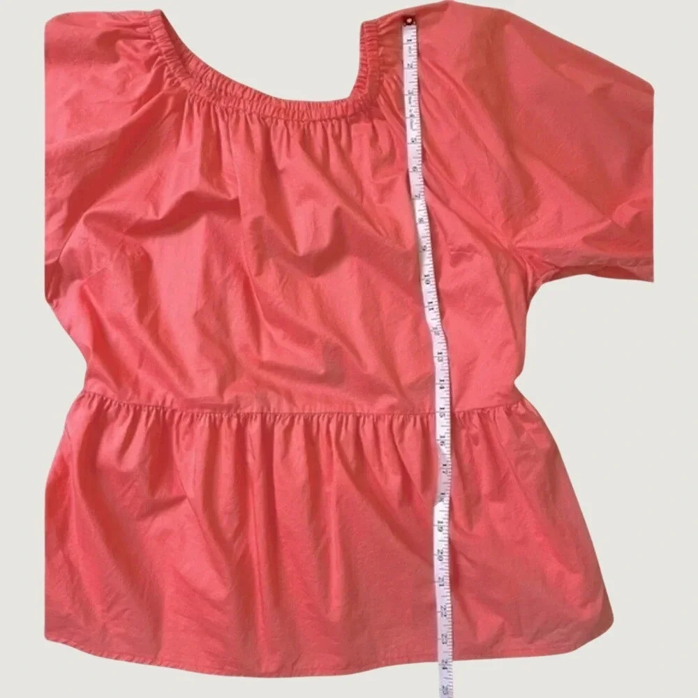 Old Navy Short Puff Sleeve Peplum Top Coral Pink Cutout Back Medium Tall